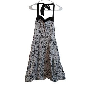 Dress Tells Black and White Skull Floral Halter Retro Rockabilly Dress Sz Small